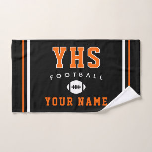 Football Icon, Custom Name & School, Team Gift Hand Towel