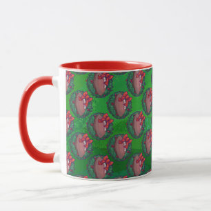 Football in Christmas Wreath on Green Mug
