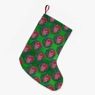 Football in Christmas Wreath on Green Small Christmas Stocking