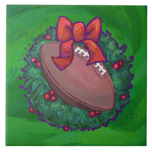 Football in Christmas Wreath on Green Tile