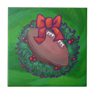 Football in Christmas Wreath on Green Tile