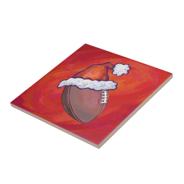 Football in Santa Hat on Red Ceramic Tile (Side)