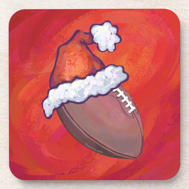 Football in Santa Hat on Red Coaster (Front)