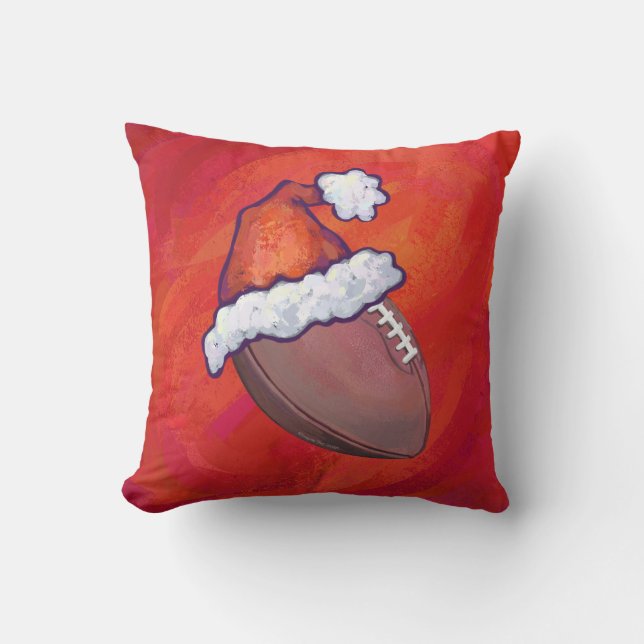 Football in Santa Hat on Red Cushion (Front)