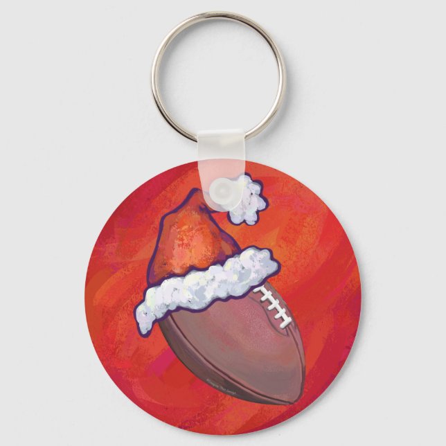 Football in Santa Hat on Red Key Ring (Front)
