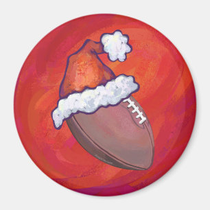 Football in Santa Hat on Red Magnet