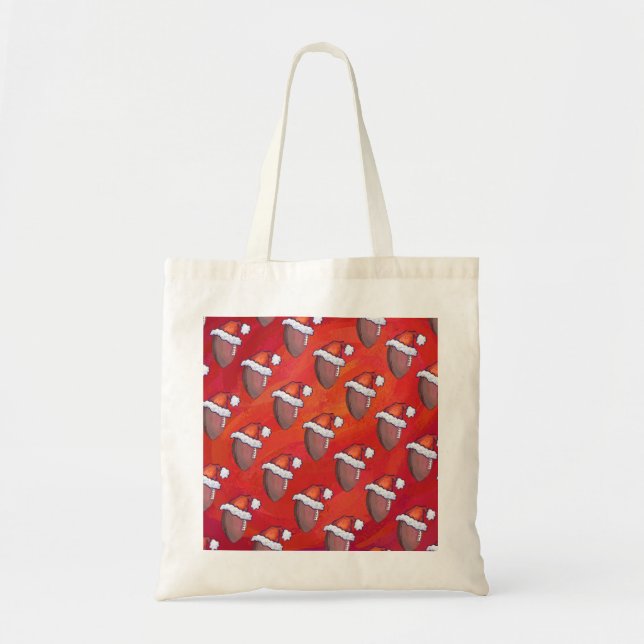 Football in Santa Hat on Red Tote Bag (Front)