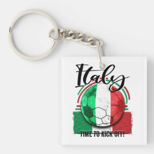 Football Italy Flag, Retro Italian Soccer Key Ring