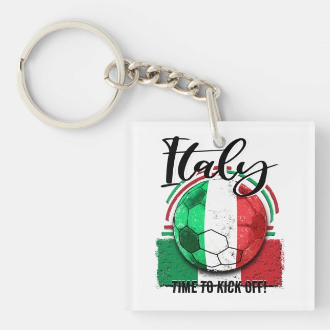 Football Italy Flag, Retro Italian Soccer Key Ring (Front)