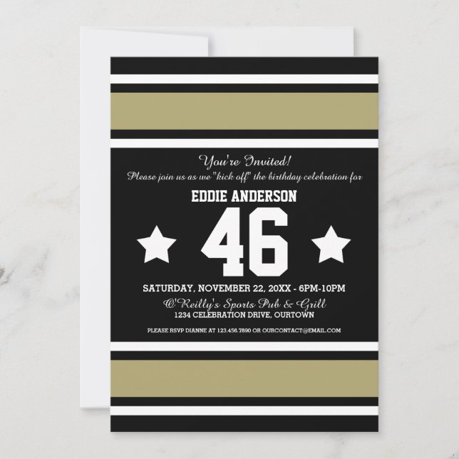 Football Jersey Black|Gold Party Invitations (Front)