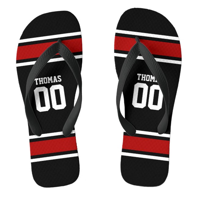 Football Jersey Black|Red Personalised Thongs (Footbed)