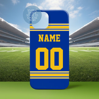 Football Jersey Blue with Yellow Name Number iPhone 16 Plus Case
