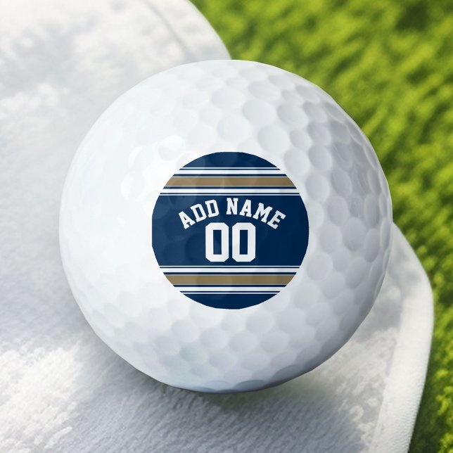 Football Jersey Navy Blue Gold Stripes Name Number Golf Balls (Custom Golf Balls)