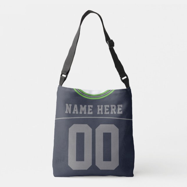 Football Jersey, Navy Blue Name & Number Template Crossbody Bag (Back)
