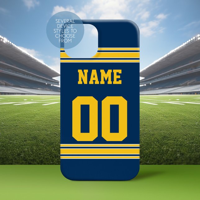 Football Jersey - Navy Gold Name Number Case-Mate iPhone Case (Personalized Phone Case with A sporty Design)