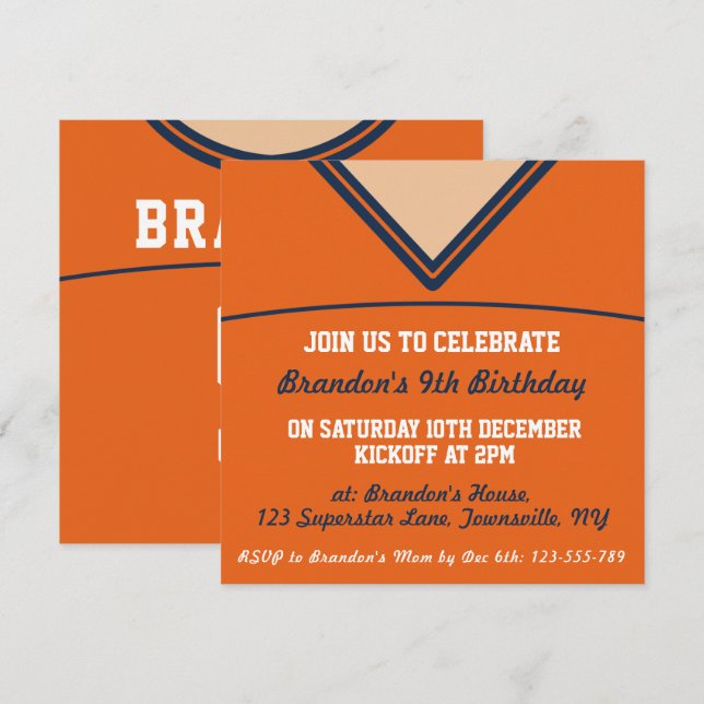 Football Jersey Themed Party Invite Template (Front/Back)