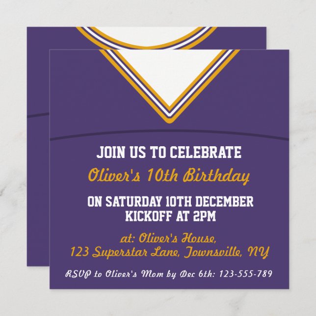 Football Jersey Themed Party Invite Template (Front/Back)
