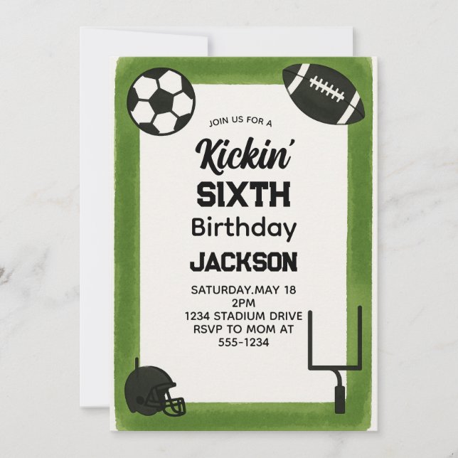 Football kids birthday party invitation (Front)