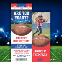 Football Kids Birthday Party Ticket Invitation