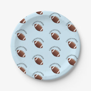 Football Kids Party Modern Name Pattern Paper Plate