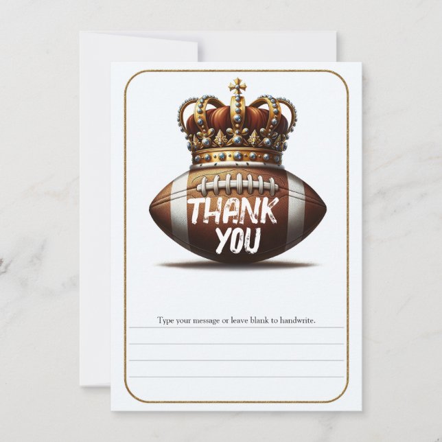 Football King Gold Crown Birthday Thank You Invitation (Front)
