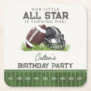 Football Little All Star Touchdown Birthday Party Square Paper Coaster