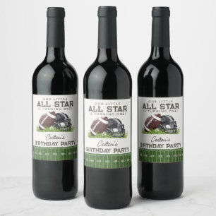 Football Little All Star Touchdown Birthday Party Wine Label