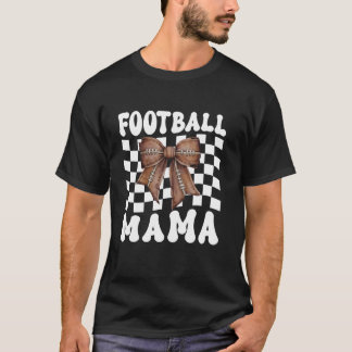 Football Mama Coquette Bow Funny Game Day Sports L T-Shirt