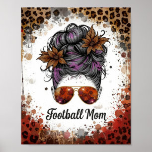 Football Mom Leopard Messy Bun Purple Floral Poster