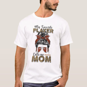 Football Mom Messy Bun Funny Sport Ball Mom Mother T-Shirt