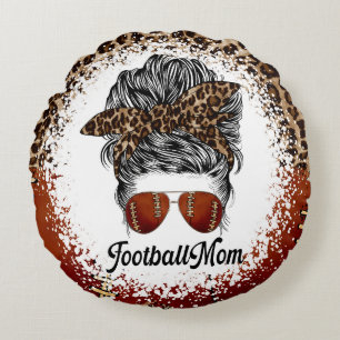 Football Mum Leopard Print  Round Cushion