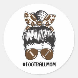 Football Mum Messy Bun Hair Sunglasses Funny Mama Classic Round Sticker