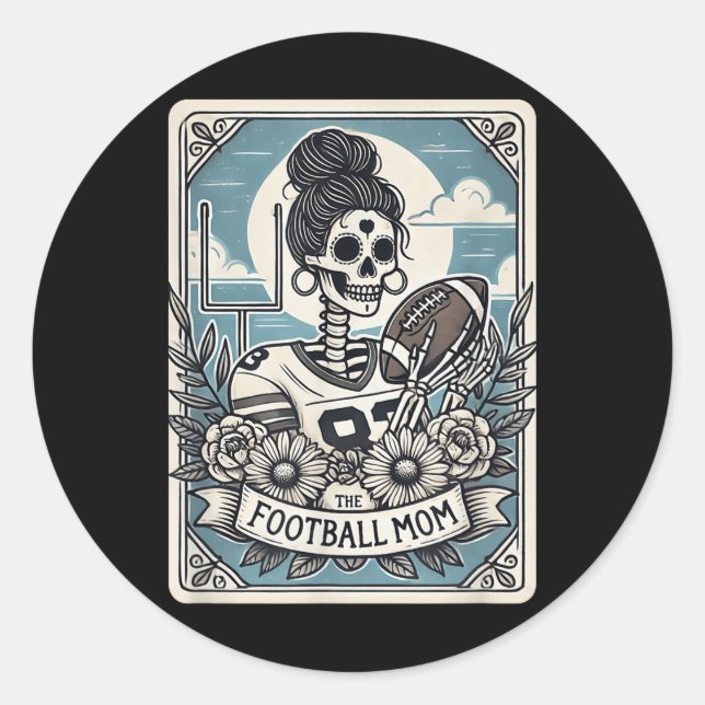 Football Mum Tarot Card Skeleton Football Mama Mot Classic Round Sticker (Front)