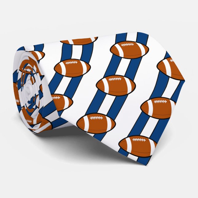 Football Necktie White and Blue Stripes (Rolled)