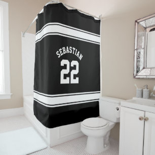 Football Novelty Personalised Jersey Black White Shower Curtain