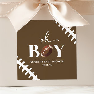 Football Oh Boy Brown White Baby Shower Square Sticker