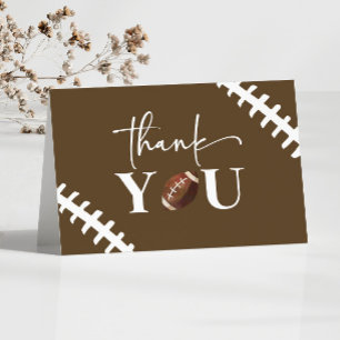 Football Oh Boy Brown White Baby Shower Thank You Card
