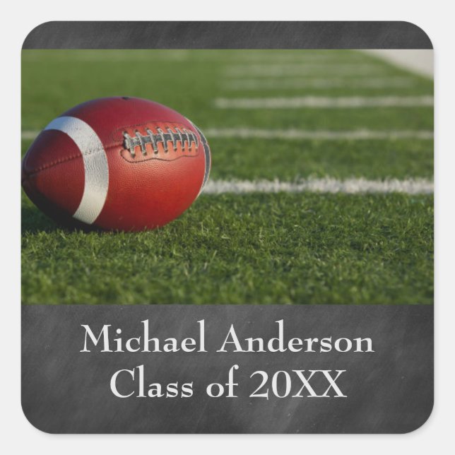 Football on Chalkboard - Square Graduation Sticker (Front)