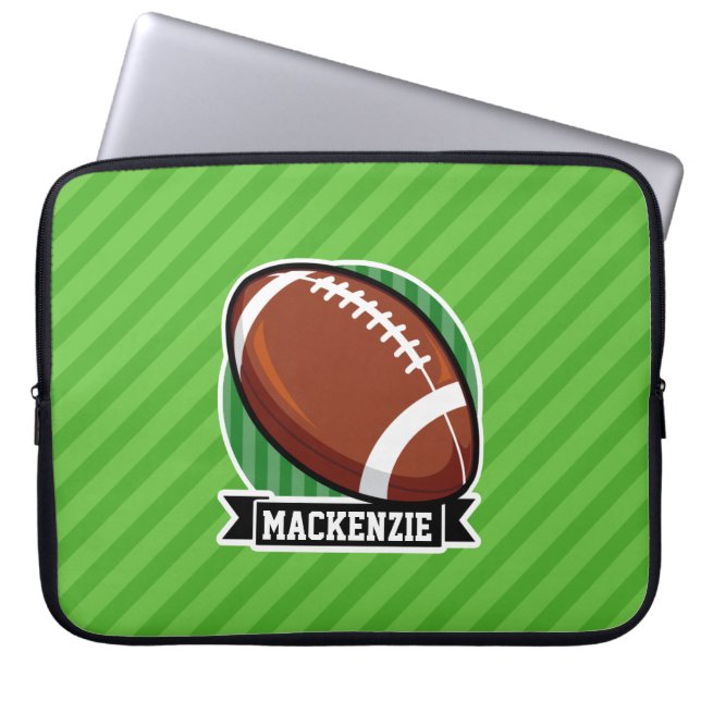Football on Green Stripes Laptop Sleeve (Front)