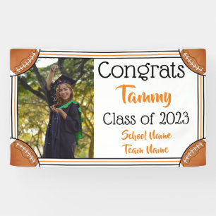 Football Orange & Black One Photo Graduation Banner