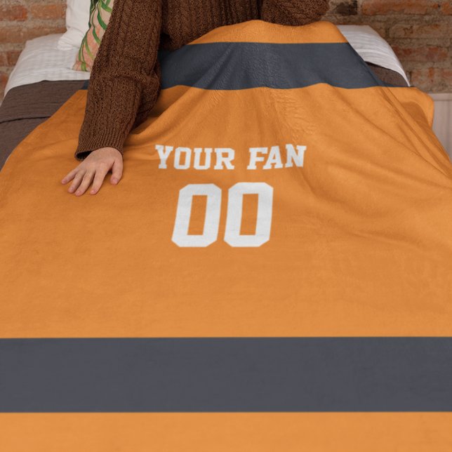 Football Orange, Navy & White Personalised Fleece Blanket (Creator Uploaded)