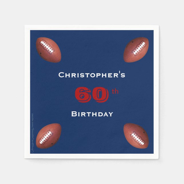 Football Paper Napkins, 60th Birthday Party Napkin (Front)