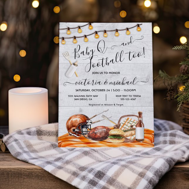 Football Party at home or Tailgate Baby Q Shower Invitation (Creator Uploaded)