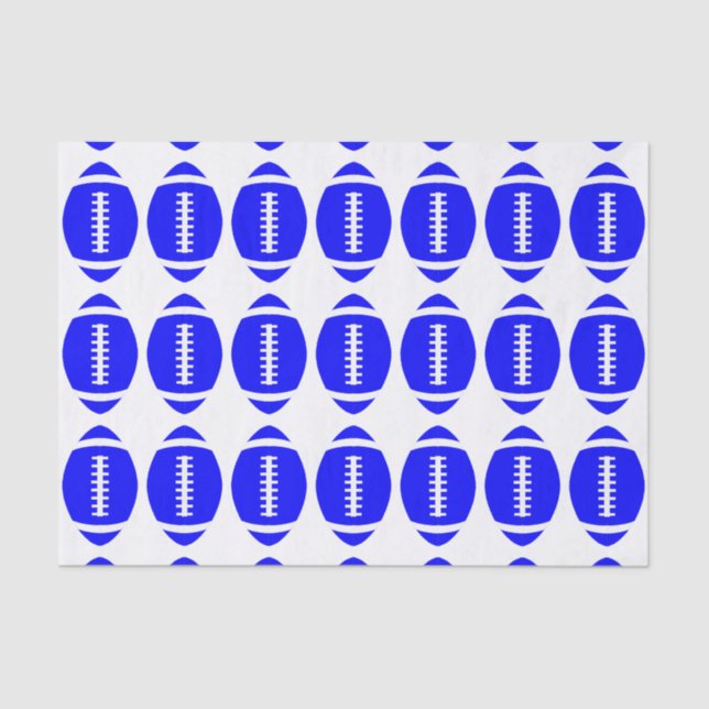 Football Party Blue Footballs Gift Wrapping Tissue Paper (Front)