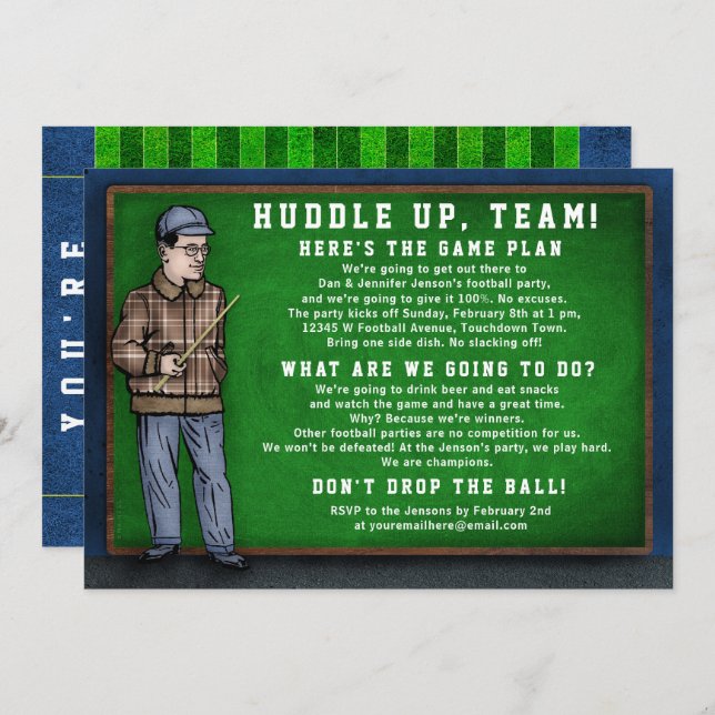 Football Party Funny Coach Speech Field Game Day Invitation (Front/Back)