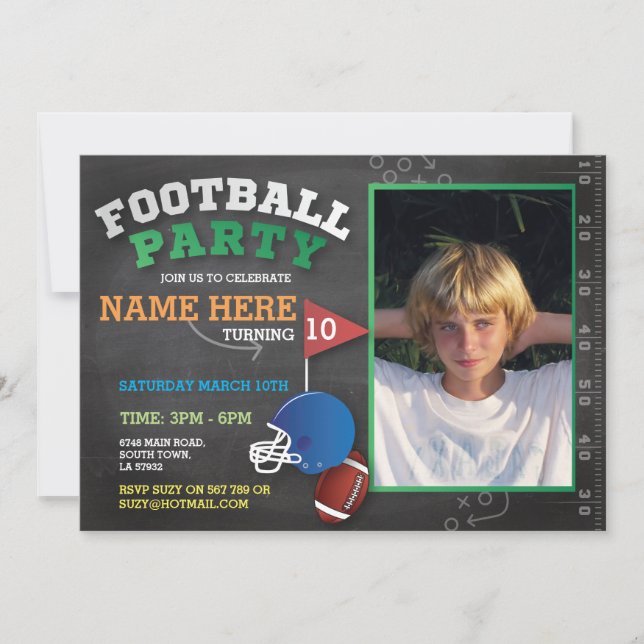 Football Party Invite Photo Birthday Invitatation (Front)