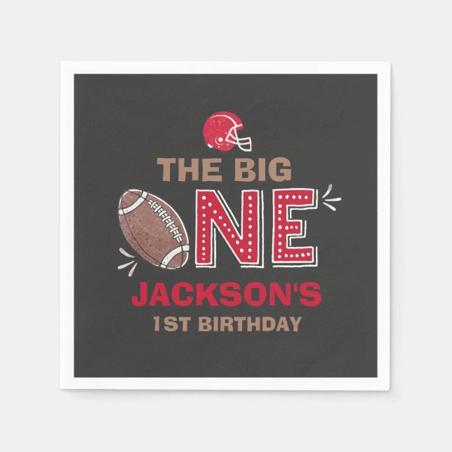 Football Party Napkin Football 1st Birthday (Front)