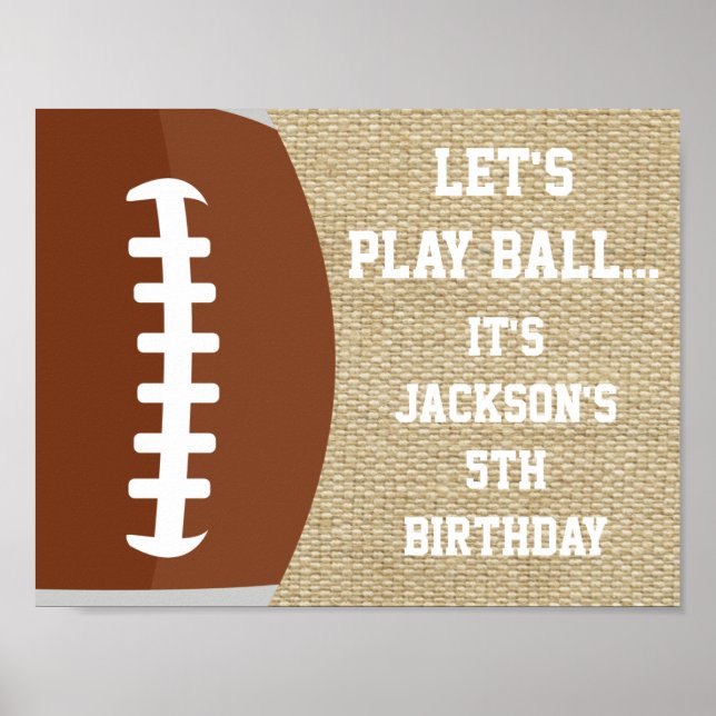 Football Party Sign with Burlap Background (Front)