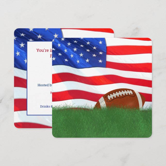 Football Party with American Flag Invitation (Front/Back)