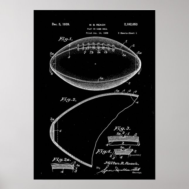 Football Patent Art, American Football Patent, Foo Poster (Front)